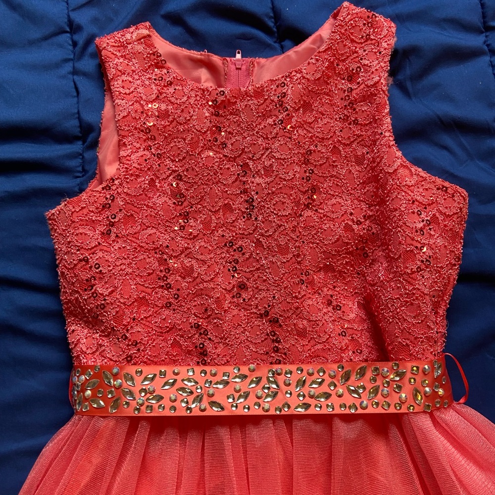 Coral long formal dress size 12 in Girls